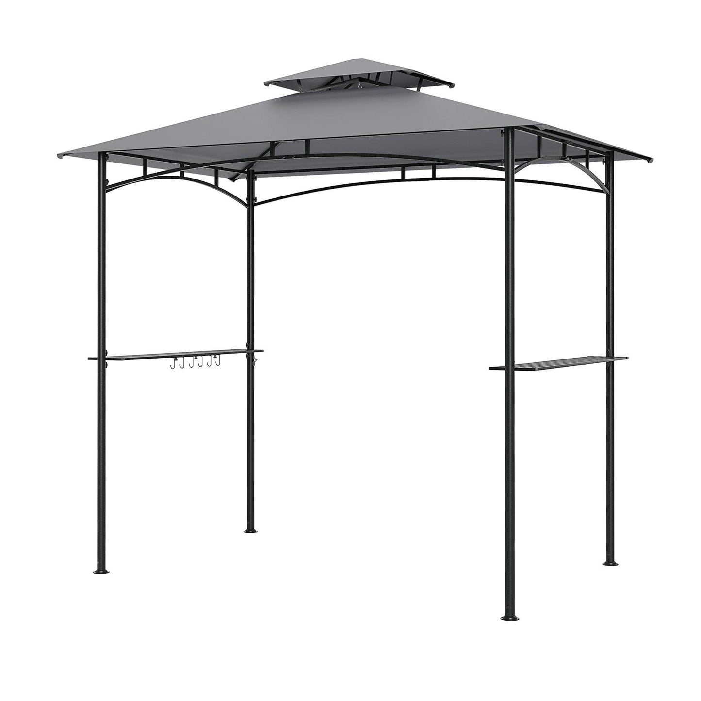 8 x 5 Feet Grill Gazebo with 2 Shelves 6 Hooks and Metal Frame-Gray