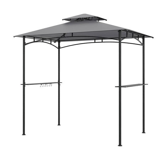 8 x 5 Feet Grill Gazebo with 2 Shelves 6 Hooks and Metal Frame-Gray