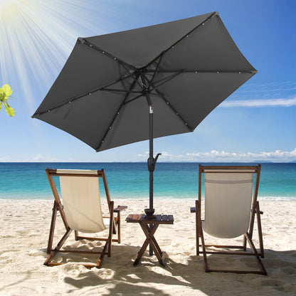 7.5 Feet Solar Powered Patio Umbrella with LED Lights and Crank Handle-Beige