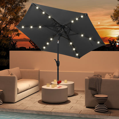 7.5 Feet Solar Powered Patio Umbrella with LED Lights and Crank Handle-Beige
