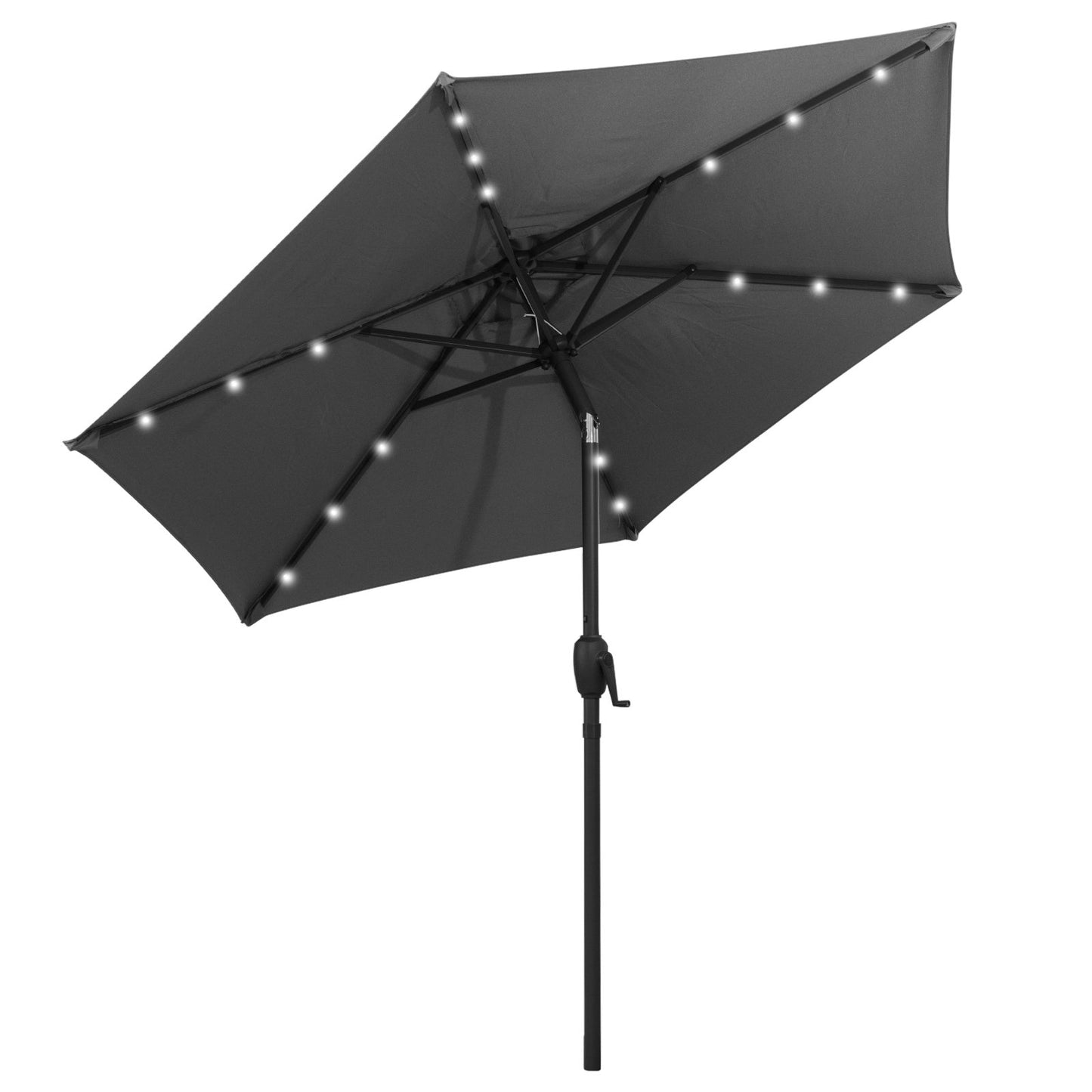 7.5 Feet Solar Powered Patio Umbrella with LED Lights and Crank Handle-Beige