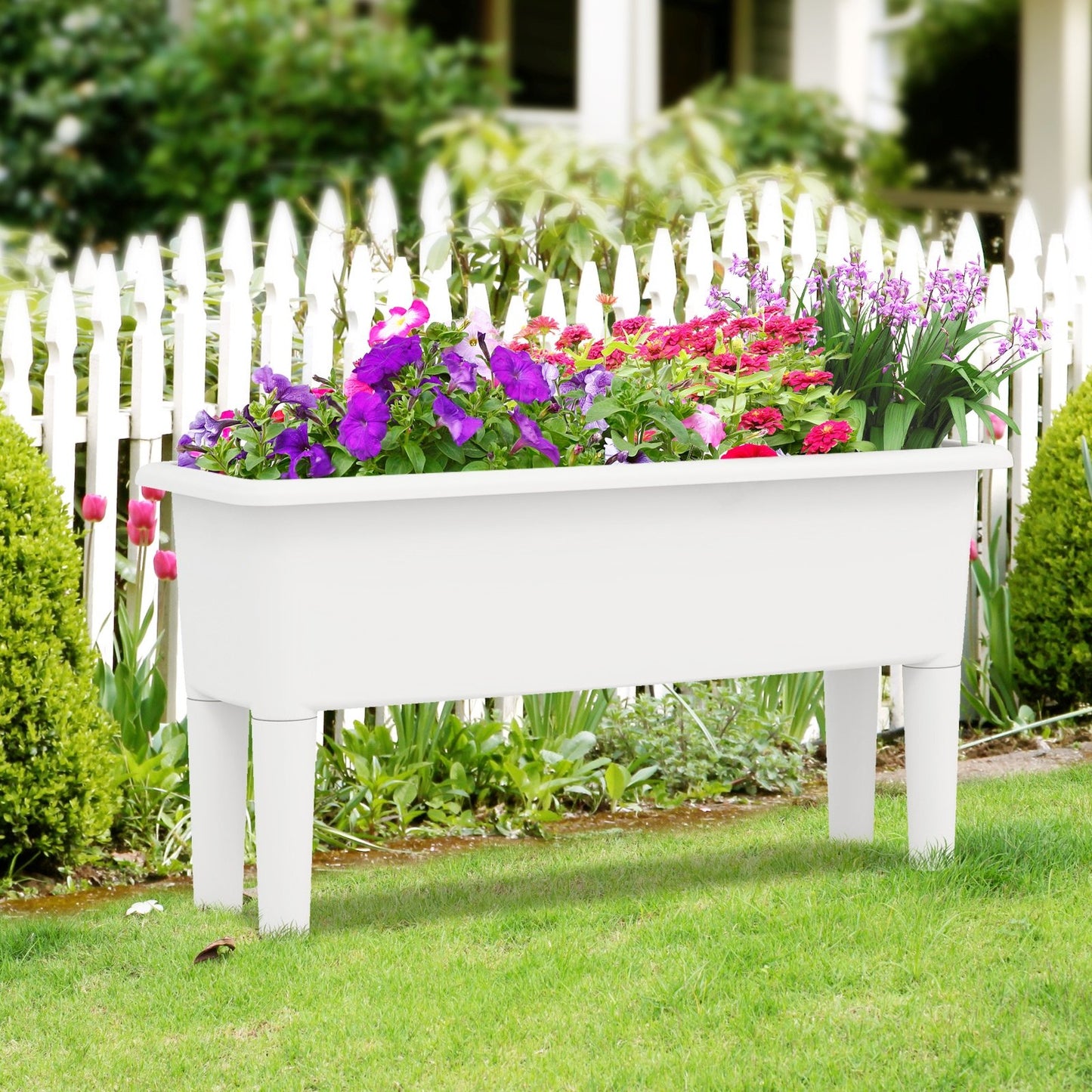 2 PCS Raised Garden Beds Self-Watering Planter Box with Detachable Legs and Drainage Hole-Coffee