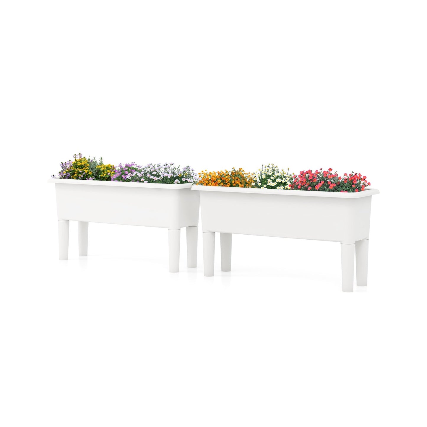 2 PCS Raised Garden Beds Self-Watering Planter Box with Detachable Legs and Drainage Hole-Coffee