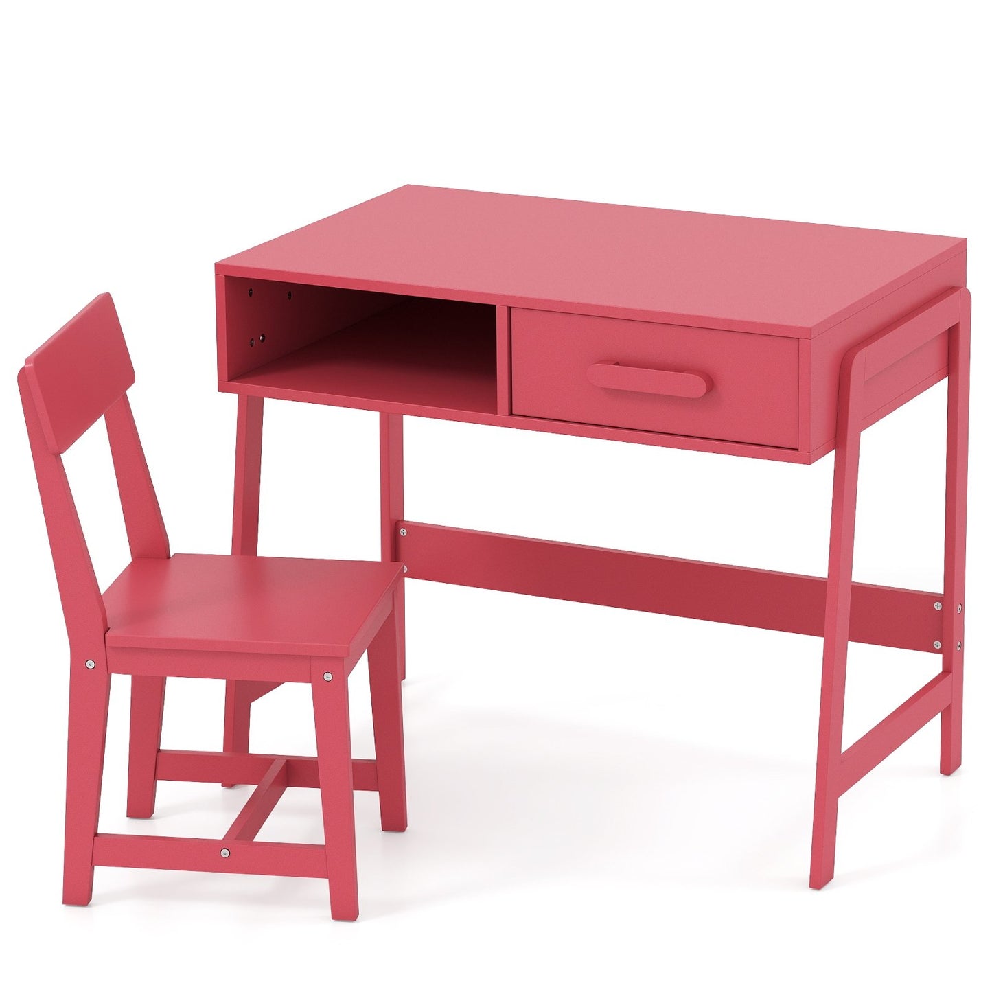 Kids Desk and Chair Set with Storage Drawer and Hutch-Brown