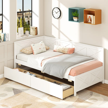 Twin Size Daybed with 2 Storage Drawers No Box Spring Needed-Gray