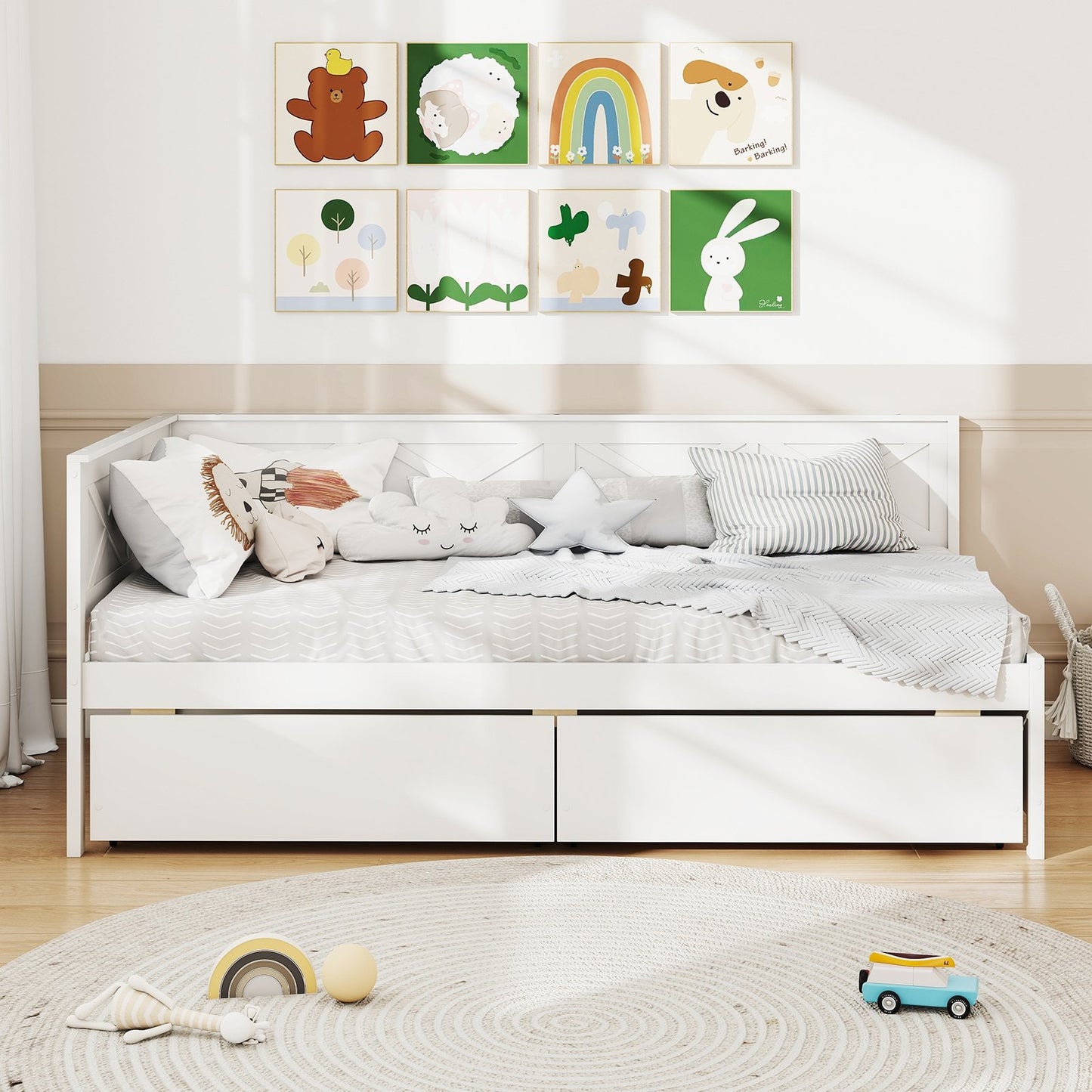 Twin Size Daybed with 2 Storage Drawers No Box Spring Needed-Gray