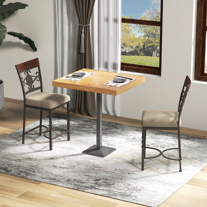 Set of 2 brown 25-inch bar stools with rust-proof metal frames and soft sponge seats, perfect for kitchen and dining areas.
