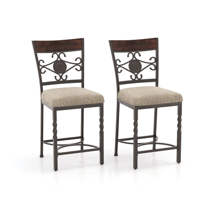 Set of 2 25-inch brown bar stools with rust-proof metal frames and soft sponge seats, ideal for kitchen and dining areas.