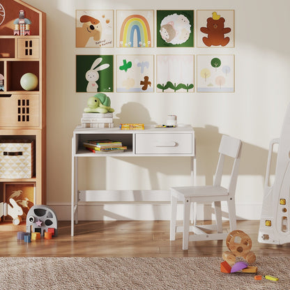 Kids Desk and Chair Set with Storage Drawer and Hutch-Brown