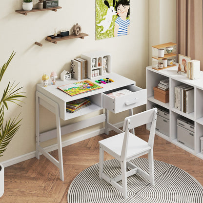 Kids Desk and Chair Set with Storage Drawer and Hutch-Brown