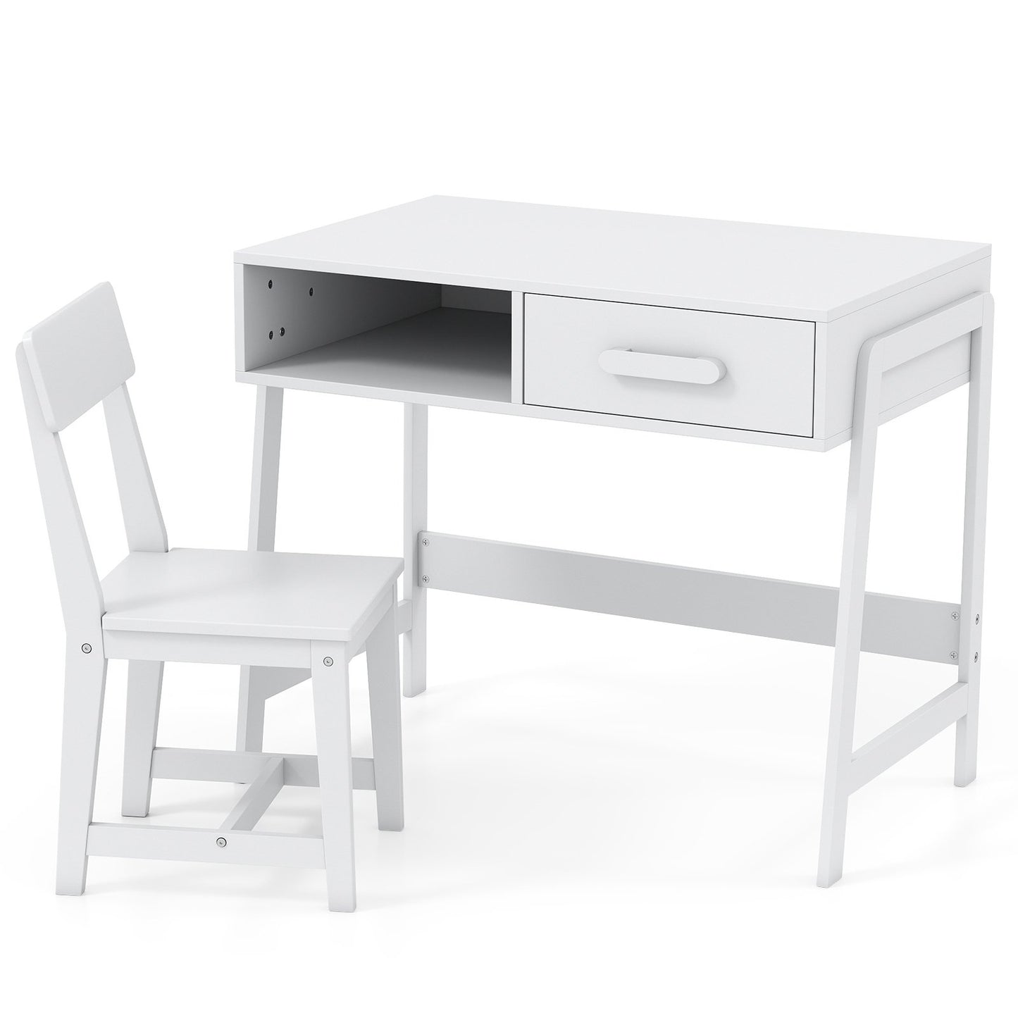 Kids Desk and Chair Set with Storage Drawer and Hutch-Brown