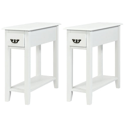 2 Pieces 2 Tier Sofa Side End Table with Drawer and Open Shelf-Black