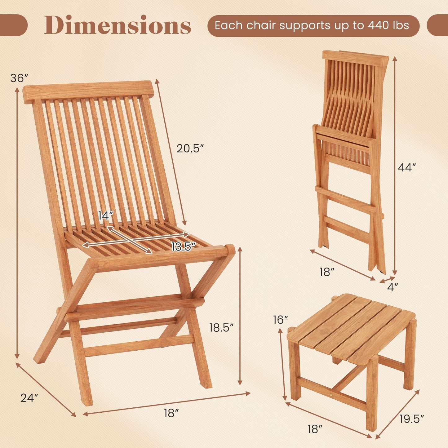 3 Pieces Folding Patio Bistro Set