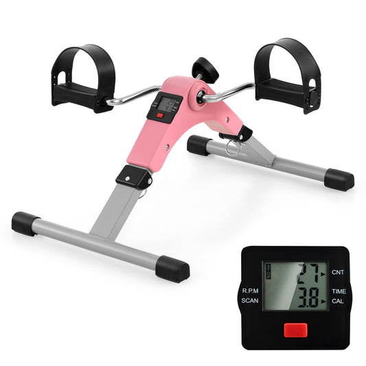 Under Desk Exercise Bike Pedal Exerciser with LCD Display for Legs and Arms Workout-Pink