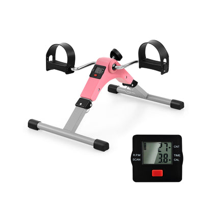 Under Desk Exercise Bike Pedal Exerciser with LCD Display for Legs and Arms Workout-Pink