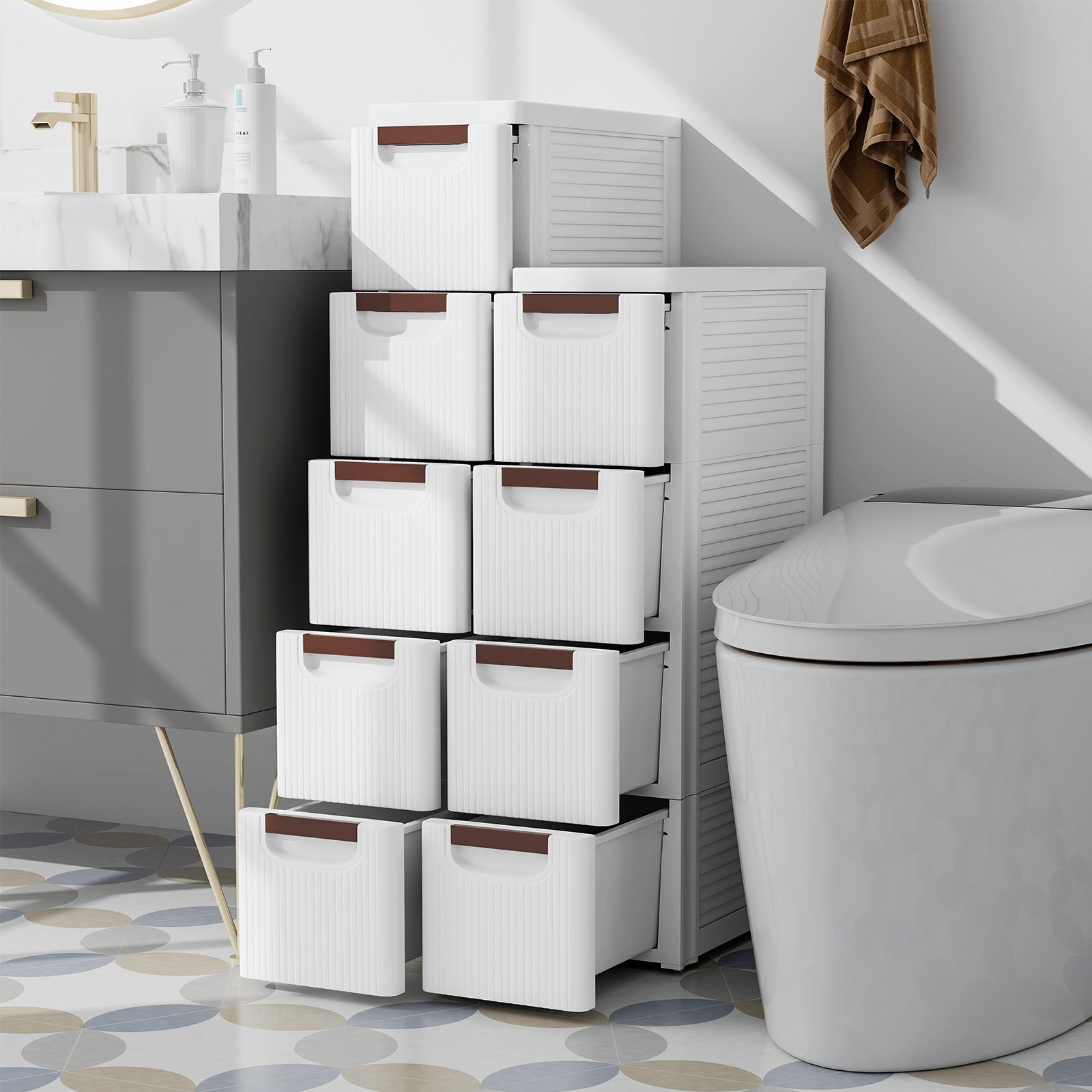 Narrow 4-drawer rolling storage cabinet by Wilsons Home Store, compact dresser with built-in wheels for small space organization
