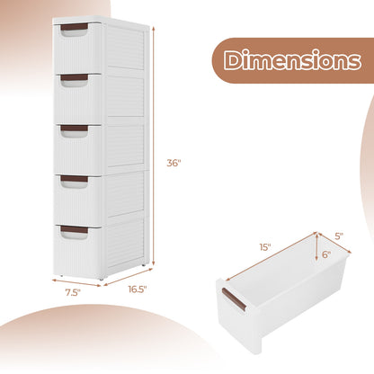 3/4/5/6-Drawer Rolling Organizer Unit Narrow Storage Cabinet with Built-In Wheels for Small Space-5-Drawer