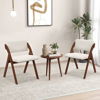 Set of 2 Folding Kitchen Dining Chairs with Rubber Wood Legs-Natural