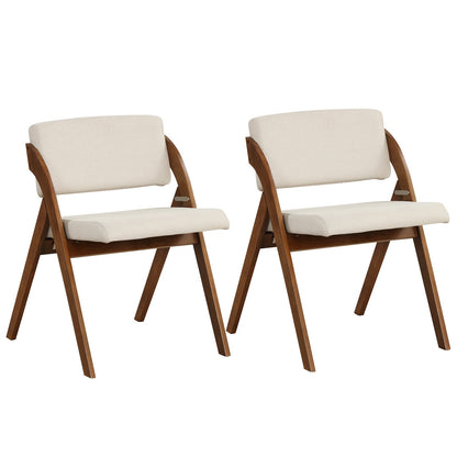 Set of 2 Folding Kitchen Dining Chairs with Rubber Wood Legs-Natural