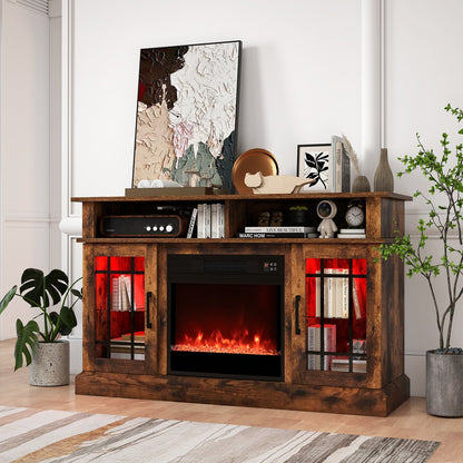 TV Stand with Electric Fireplace LED Lights and Remote Controls for TVs Up to 40 Inch-Black