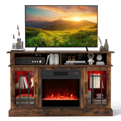 TV Stand with Electric Fireplace LED Lights and Remote Controls for TVs Up to 40 Inch-Black