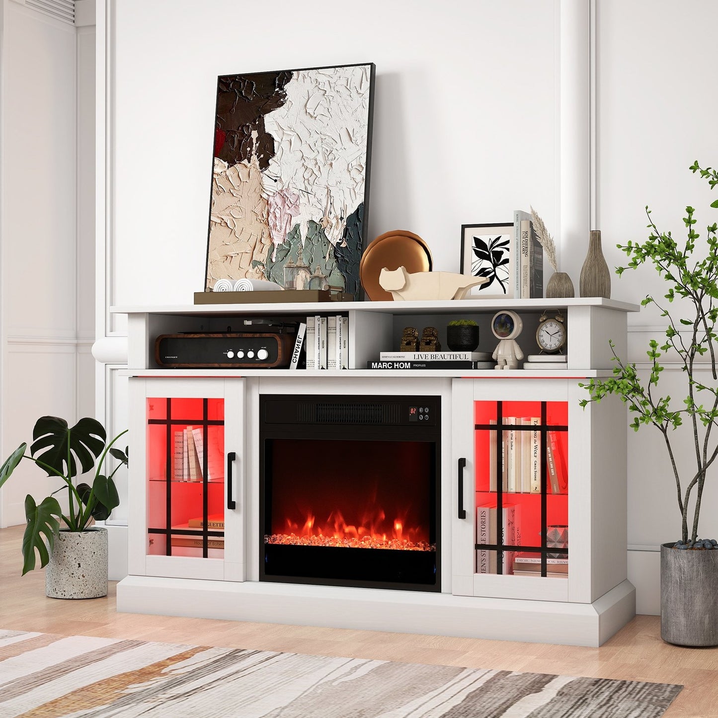 TV Stand with Electric Fireplace LED Lights and Remote Controls for TVs Up to 40 Inch-Black