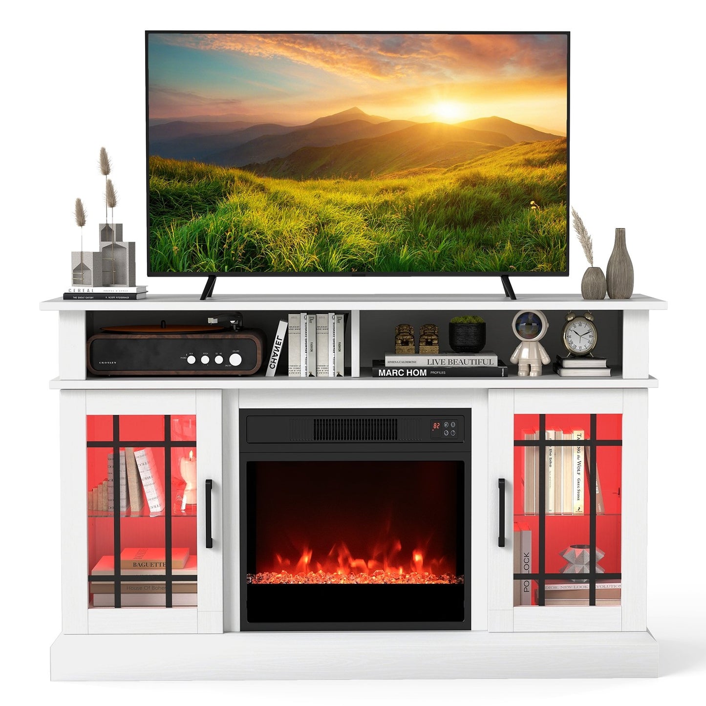 TV Stand with Electric Fireplace LED Lights and Remote Controls for TVs Up to 40 Inch-Black