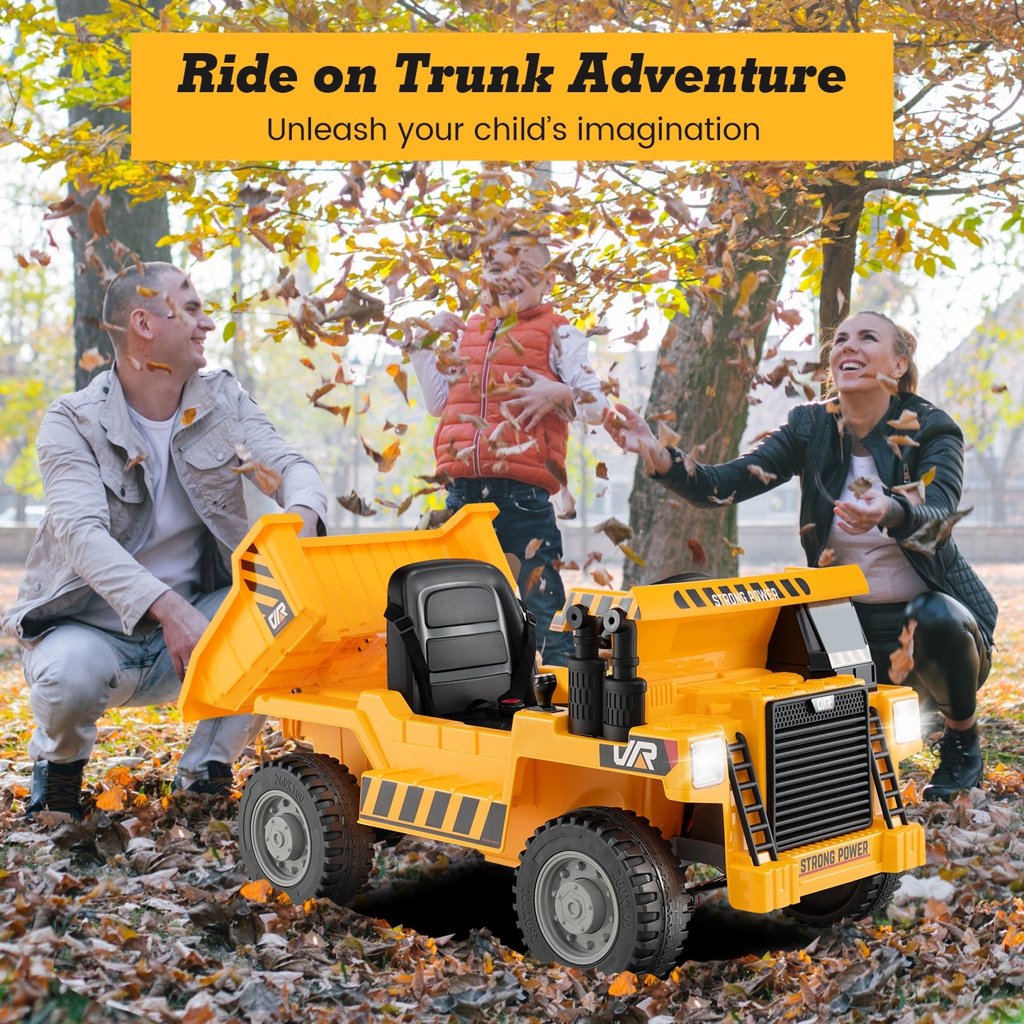 Kids Ride on Dump Truck 12V Ride on Car with Electric Dump Bed-Yellow