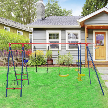 550 LBS 6-in-1 Patio Kids Swing Set with Climbing Net and Ladder-Green