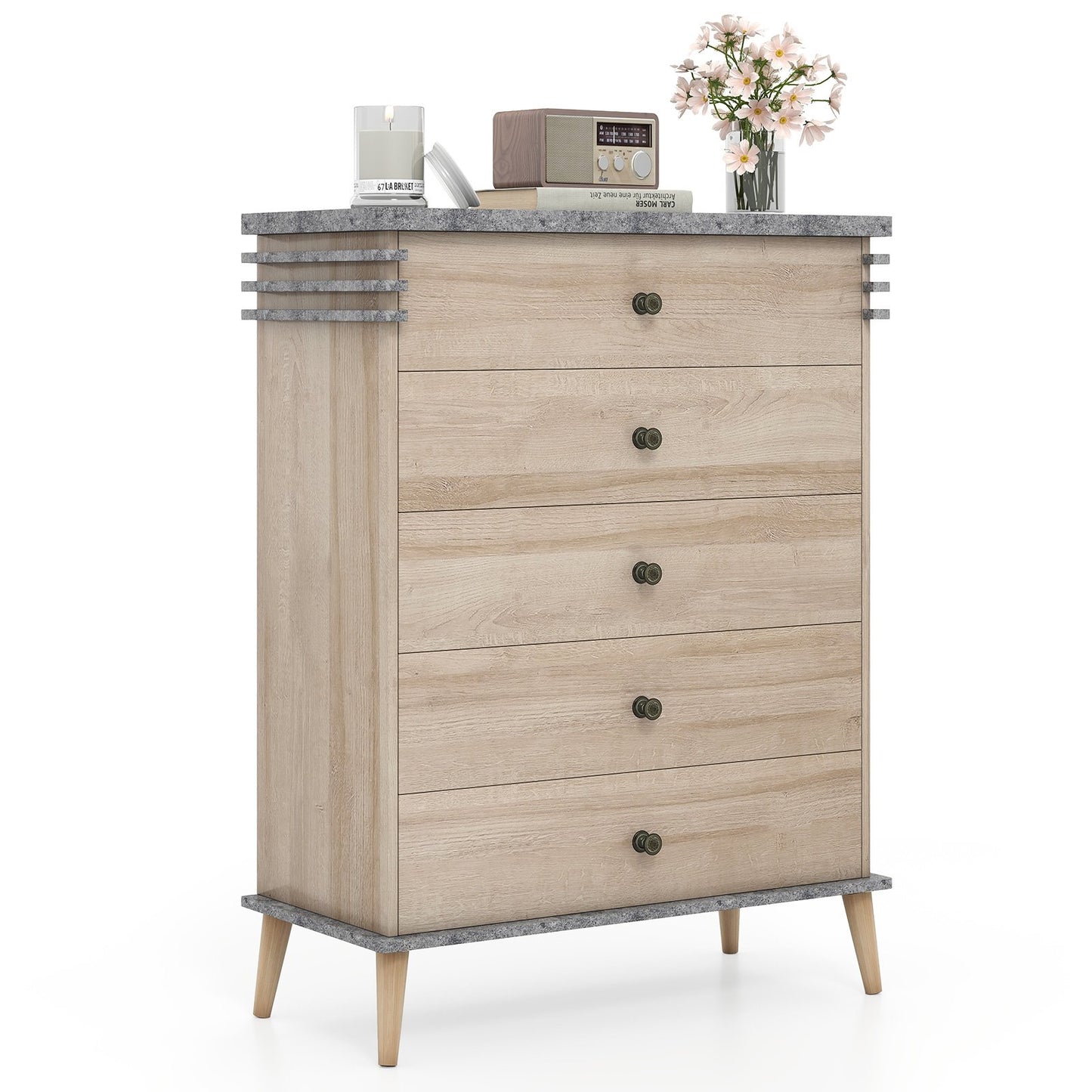Farmhouse Chest Dresser of Drawers Tall Storage Organizer-Grey