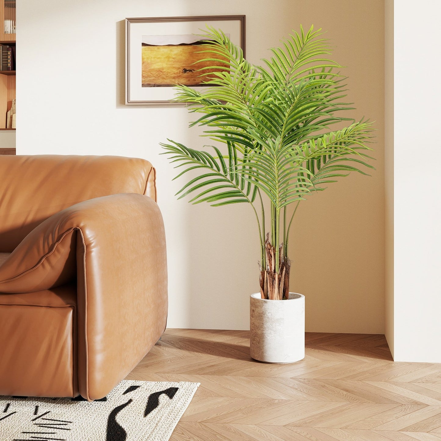 2 Pack 4.2 Feet Tall Artificial Palm Paradise Plant Large Fake Potted Tree-Green