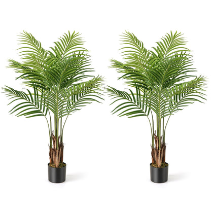 2 Pack 4.2 Feet Tall Artificial Palm Paradise Plant Large Fake Potted Tree-Green
