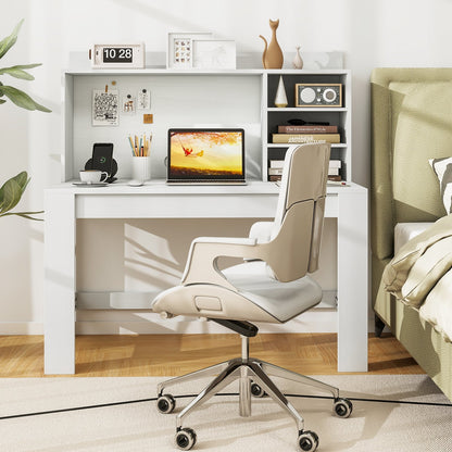 Modern Computer Desk with Hutch and Storage Shelves-Black