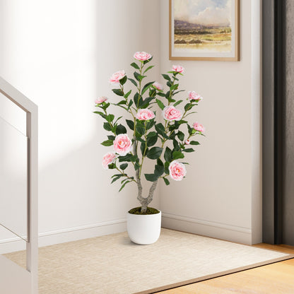 36 Inch Artificial Camellia Tree with Blooming Flower 1 Pack-Orange