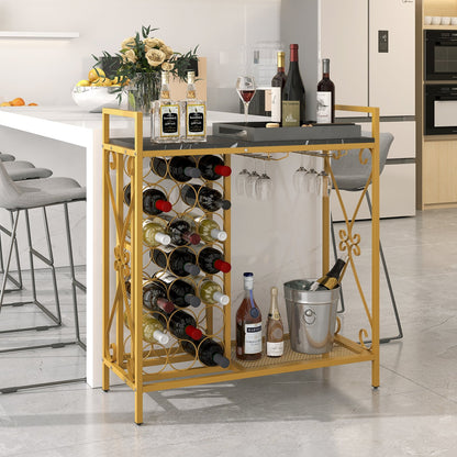 21 Bottle Wine Rack Freestanding Floor Wine Bottle Organizer with Glass Holder-Golden