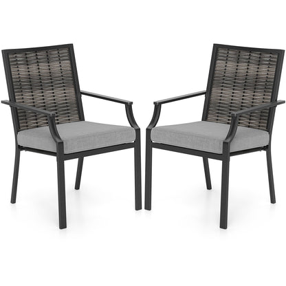 Patio Wicker Chairs Set of 2 Stackable Rattan Armchairs with Removable Cushions-Grey