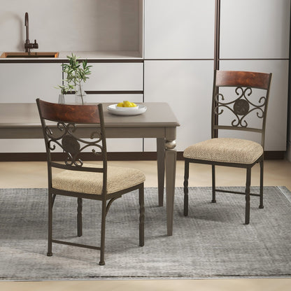 Set of 2 brown armless dining room chairs with cushioned seats, ideal for kitchen and dining areas.