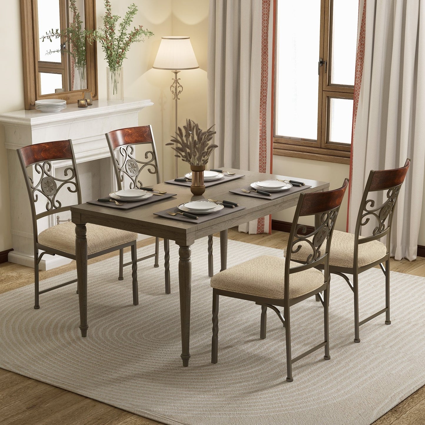 Set of 2 brown armless dining room chairs with cushions, modern kitchen chairs from Wilsons Home Store.
