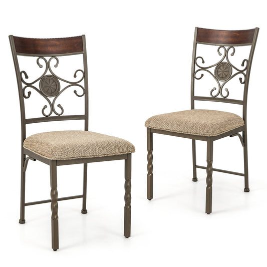 Set of 2 armless brown dining room chairs with cushioned seats, ideal for kitchen and dining areas, by Wilsons Home Store.