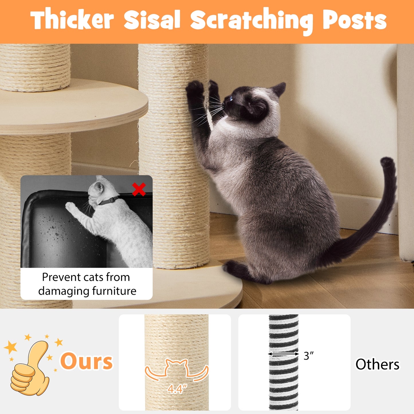 5-level Wooden Cat Tree with Padded Perch Non-woven Hammock-Gray