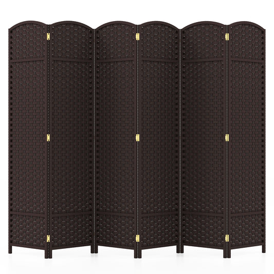 6-Panel Room Divider 5.6 FT Tall Folding Privacy Screen with Hand-woven Texture-Brown