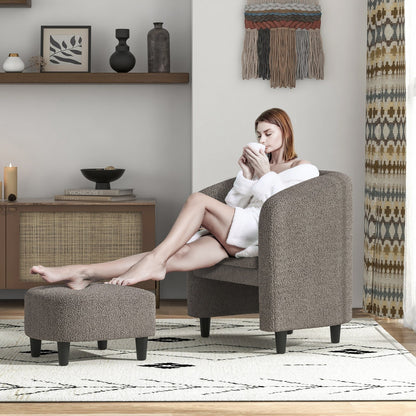 Modern Upholstered Barrel Teddy Velvet Chair with Ottoman-Beige