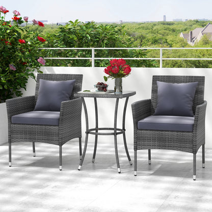 3 Pieces Patio Furniture Set with Cushioned Patio Chairs and Tempered Glass Coffee Table-Black