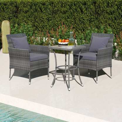 3 Pieces Patio Furniture Set with Cushioned Patio Chairs and Tempered Glass Coffee Table-Black