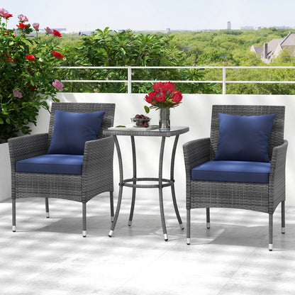 3 Pieces Patio Furniture Set with Cushioned Patio Chairs and Tempered Glass Coffee Table-Black