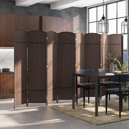 8-Panel Folding Room Divider with Hand-Woven Texture and Solid Wood Frame-Black