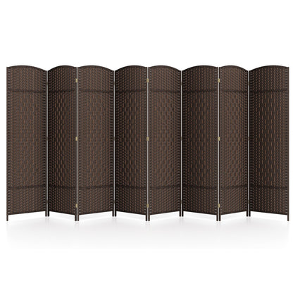 8-Panel Folding Room Divider with Hand-Woven Texture and Solid Wood Frame-Black
