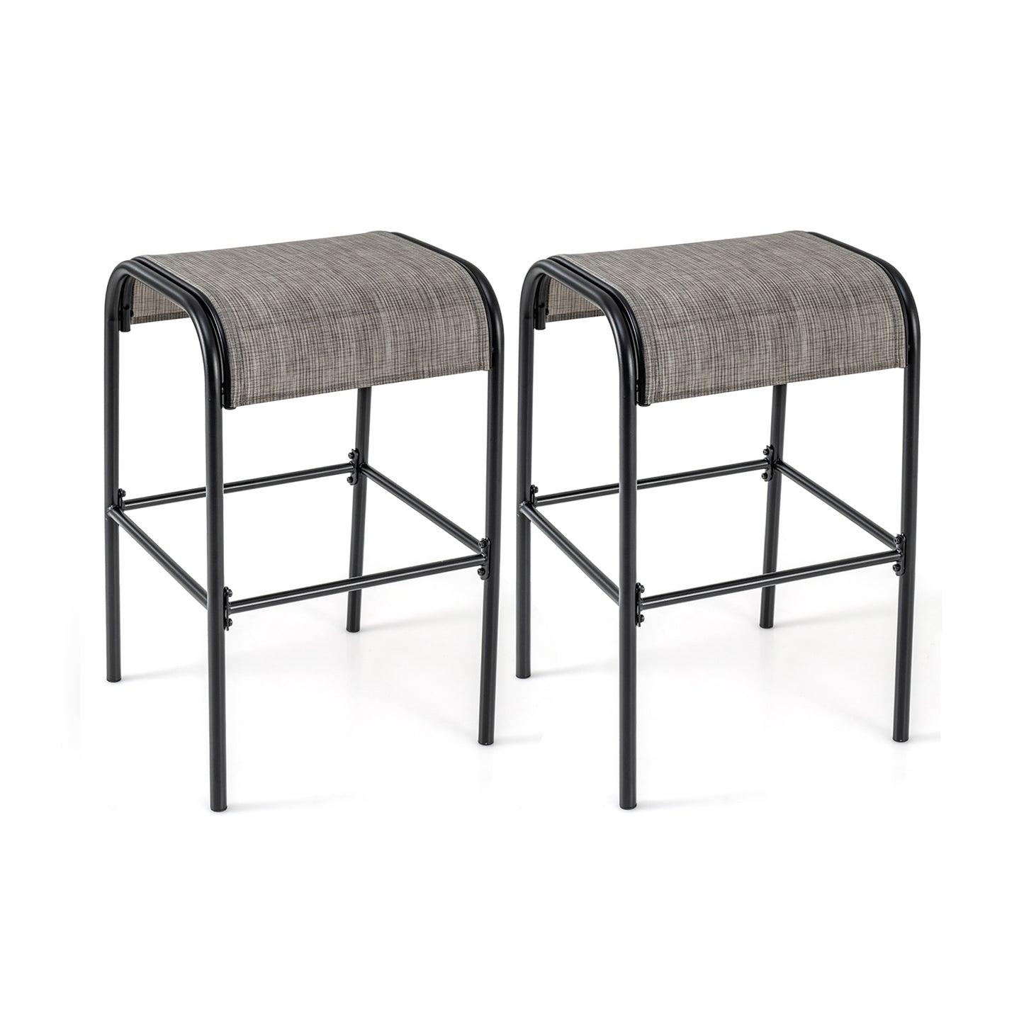 Set of 2/4 Patio Metal Bar Stools with Curved Fabric Seat-Set of 2