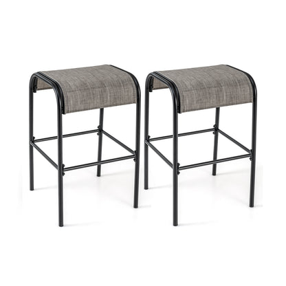 Set of 2/4 Patio Metal Bar Stools with Curved Fabric Seat-Set of 2