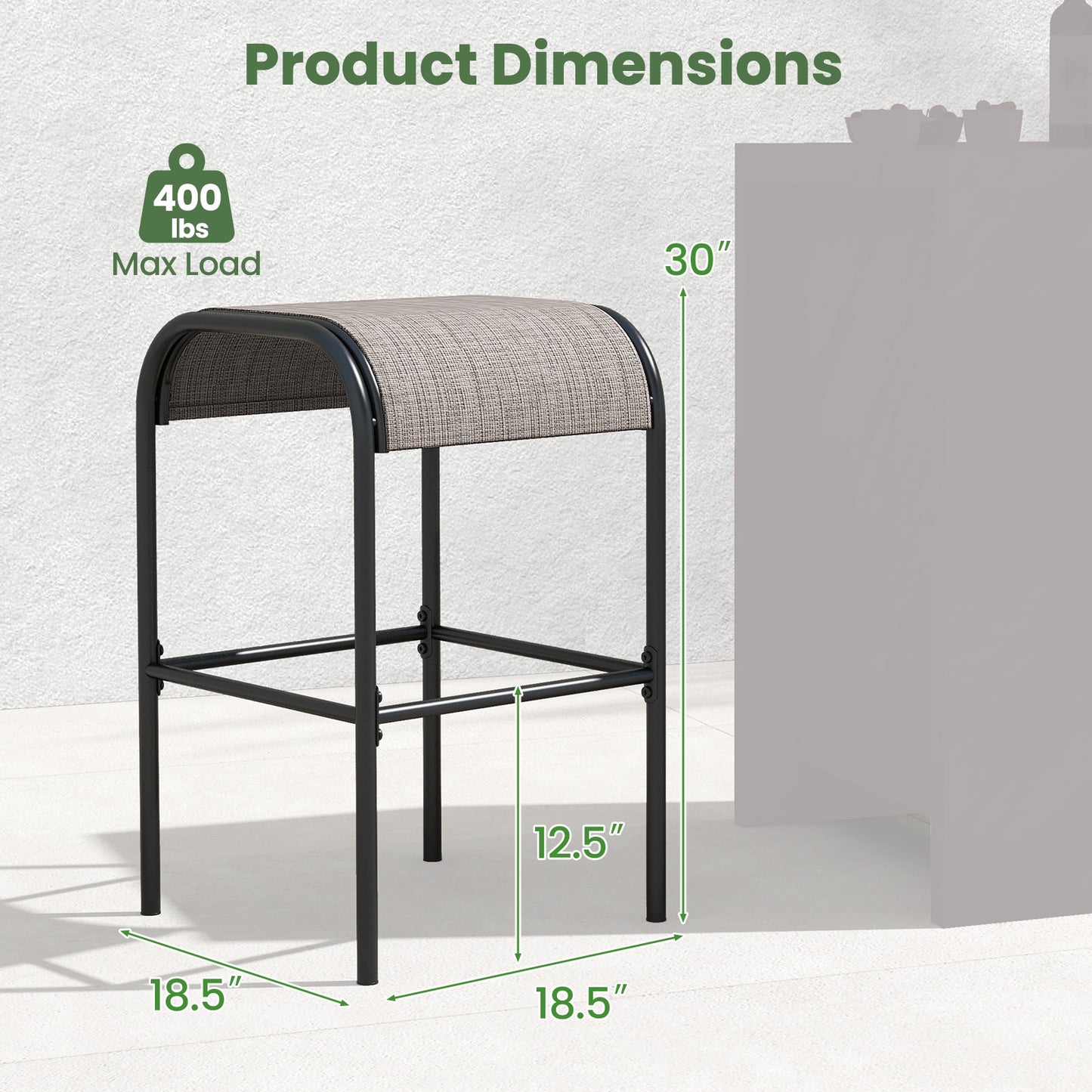 Set of 2/4 Patio Metal Bar Stools with Curved Fabric Seat-Set of 2